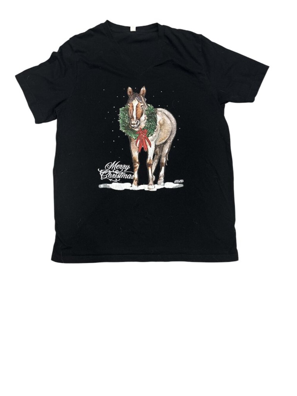 Bella + Canvas "Merry Christmas" Wreath Horse Graphic T-Shirt (XL)